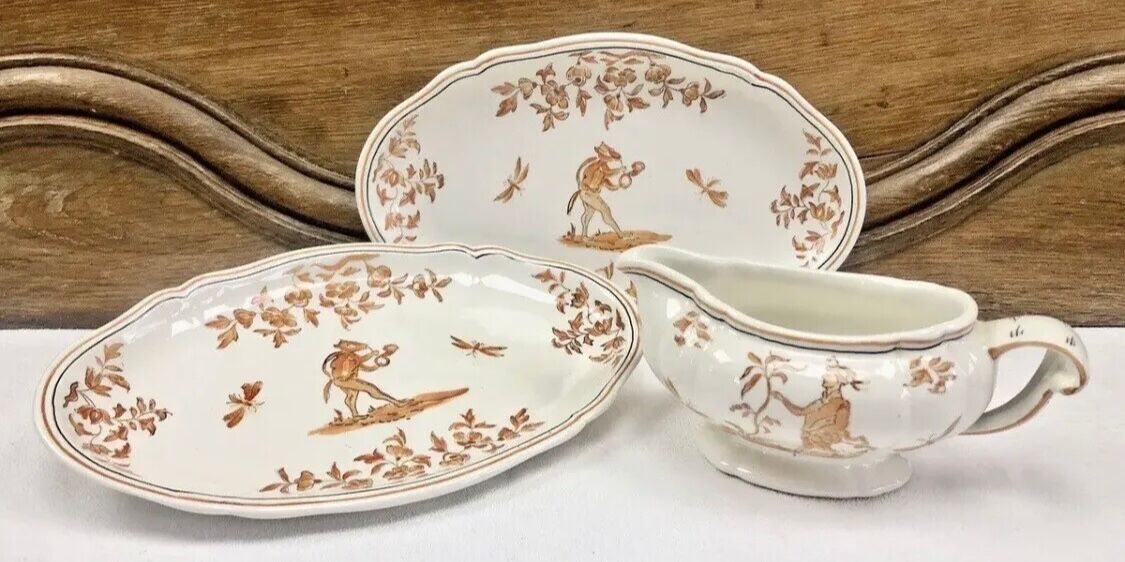 6 Longchamp soup plates Moustier Olérys decor
