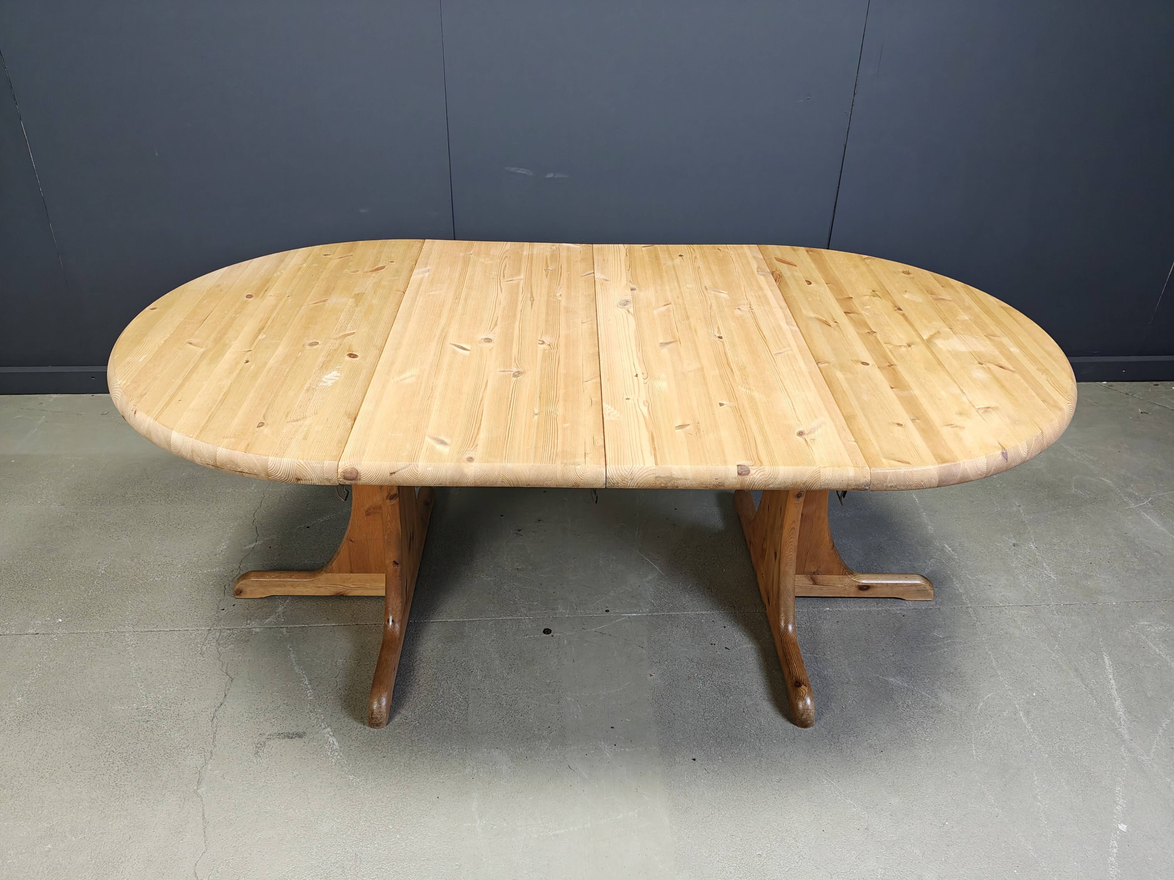 Table de salle à manger extensible XL en pin, style Rainer Daumiller, années 1970