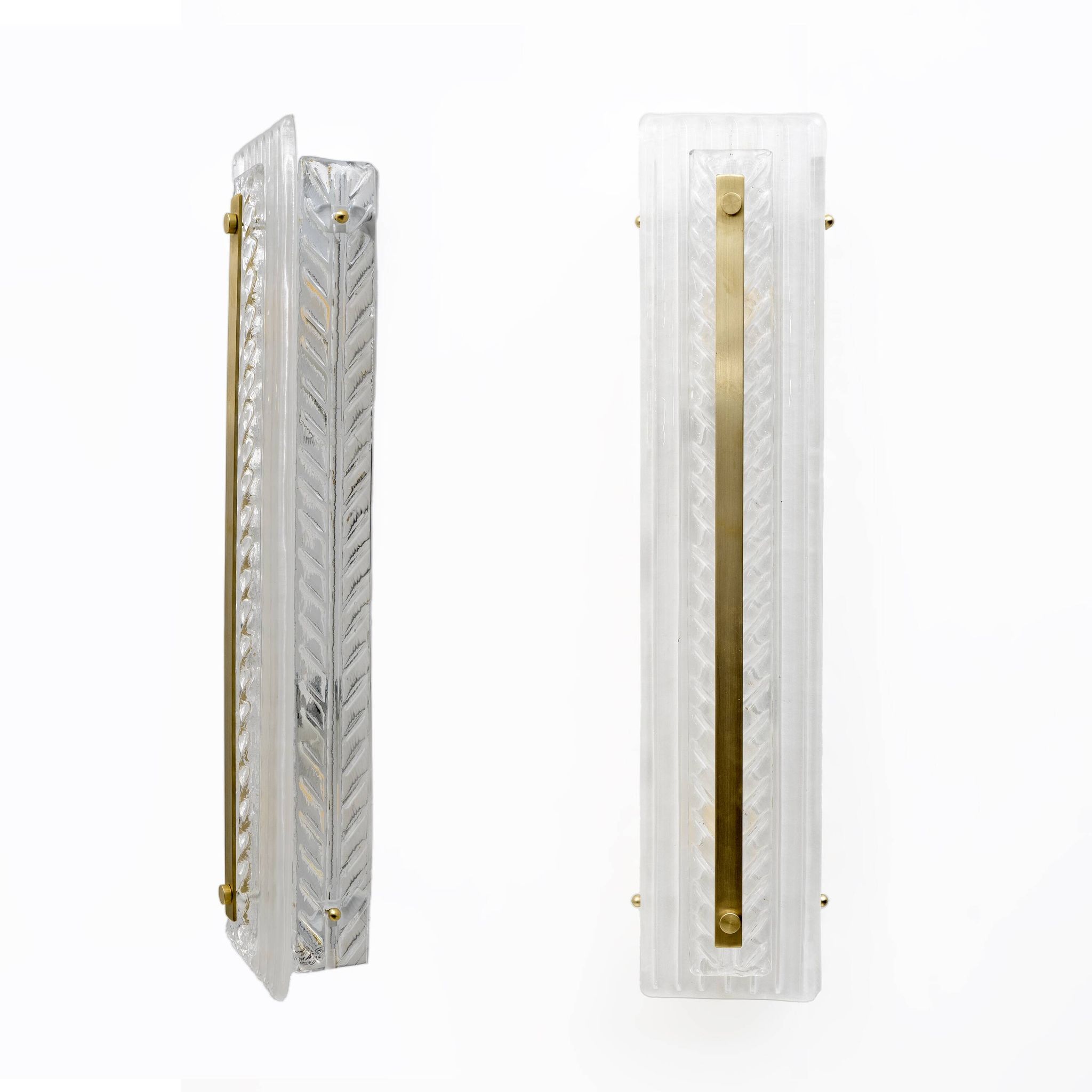 Pair of Art Deco Style Brass and Textured Murano Glass Sconces