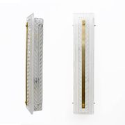 Pair of Art Deco Style Brass and Textured Murano Glass Sconces