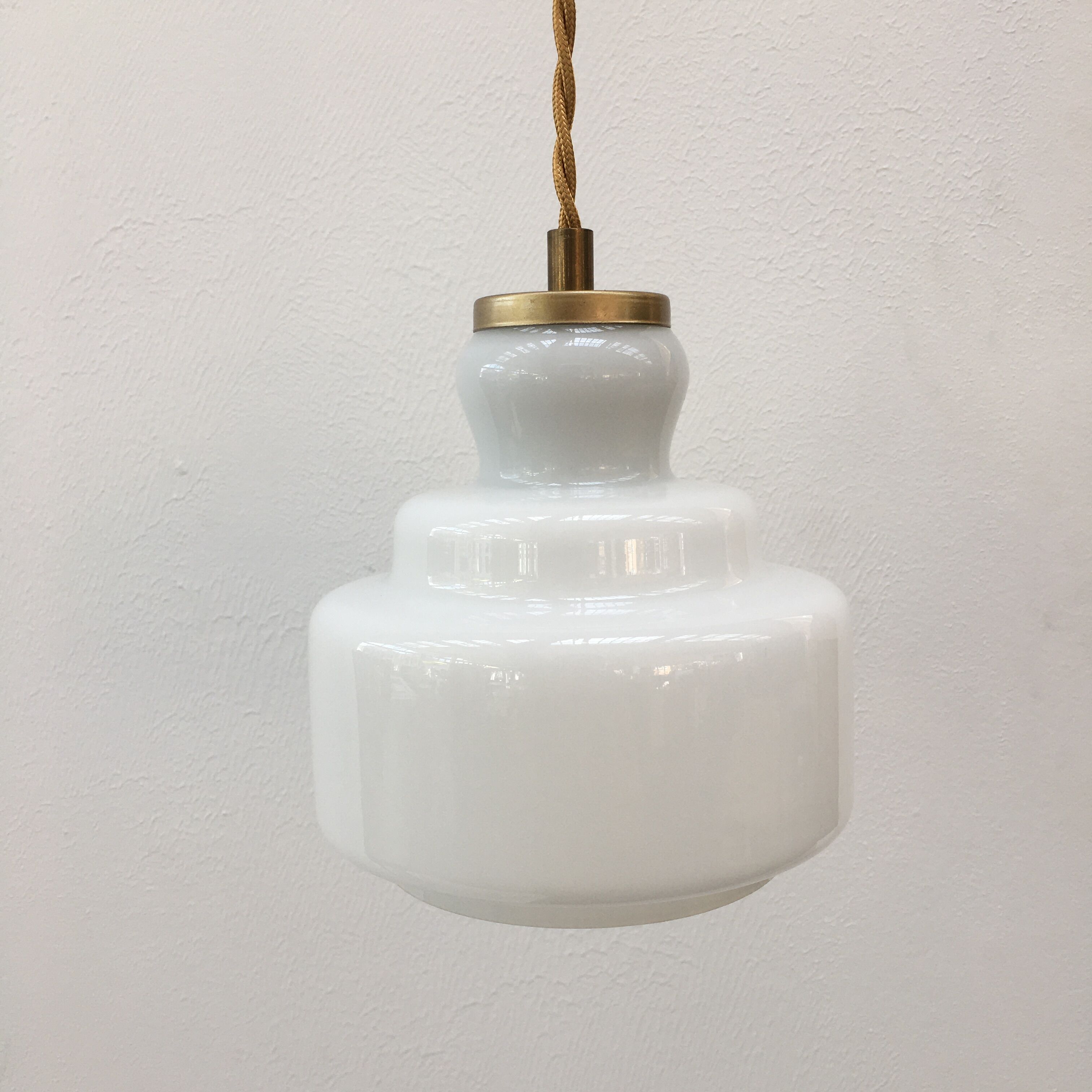 Art Deco pendant lamp in white opaline