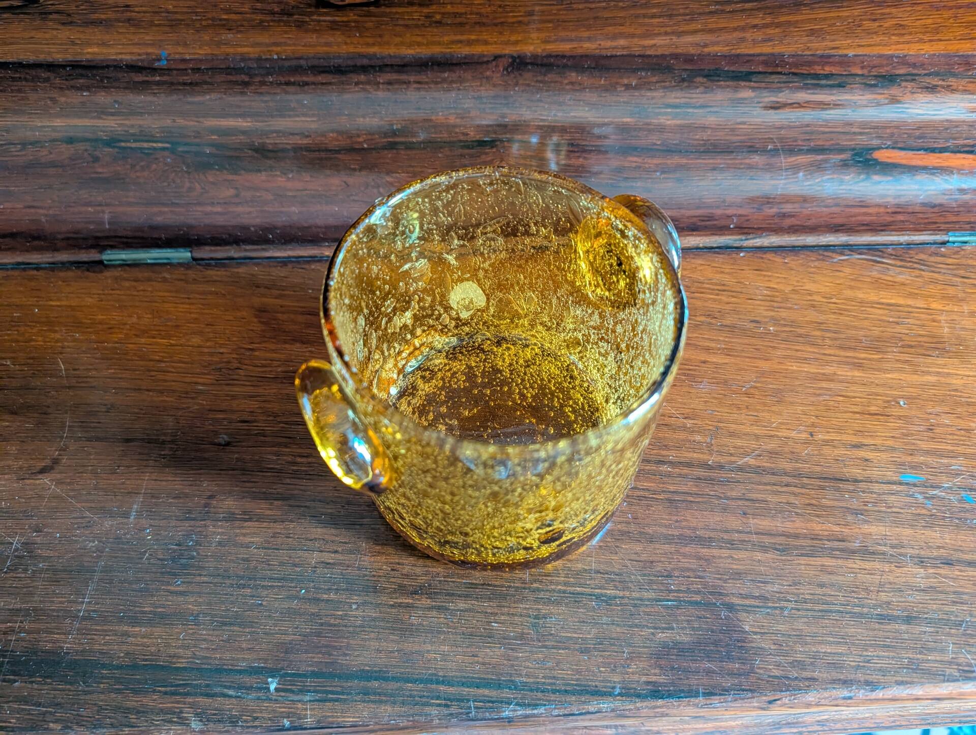 Small vase or amber bubbled glass tealight holder