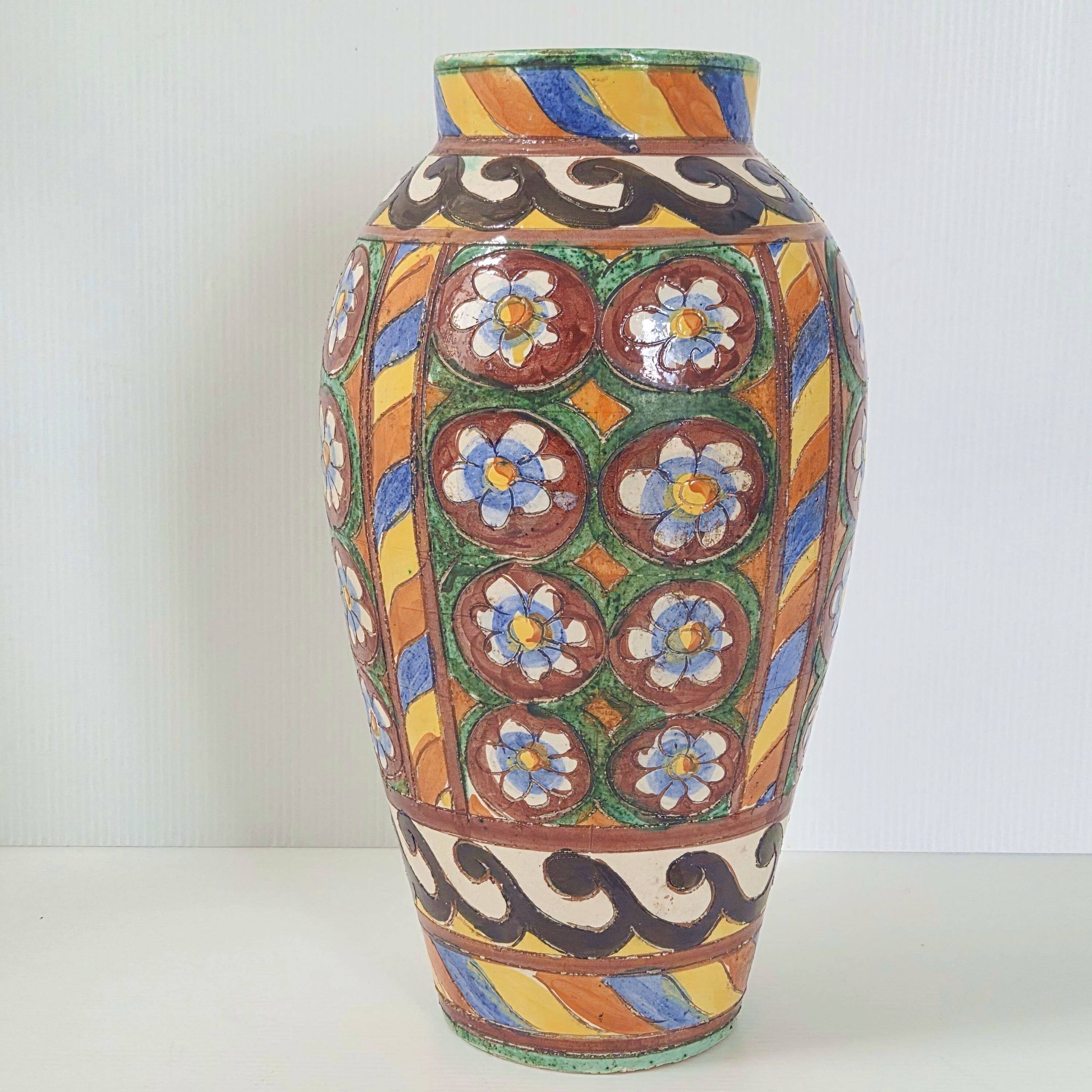 Vintage italian vase 1950 ceramic with floral decor signed b 1449 italy 50s 1950s
