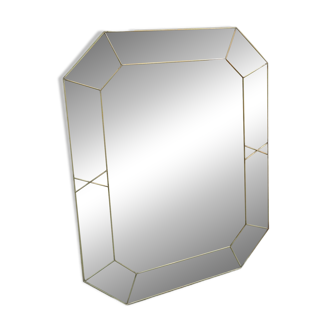 Achthoekige spiegel avec métal milieu du siècle