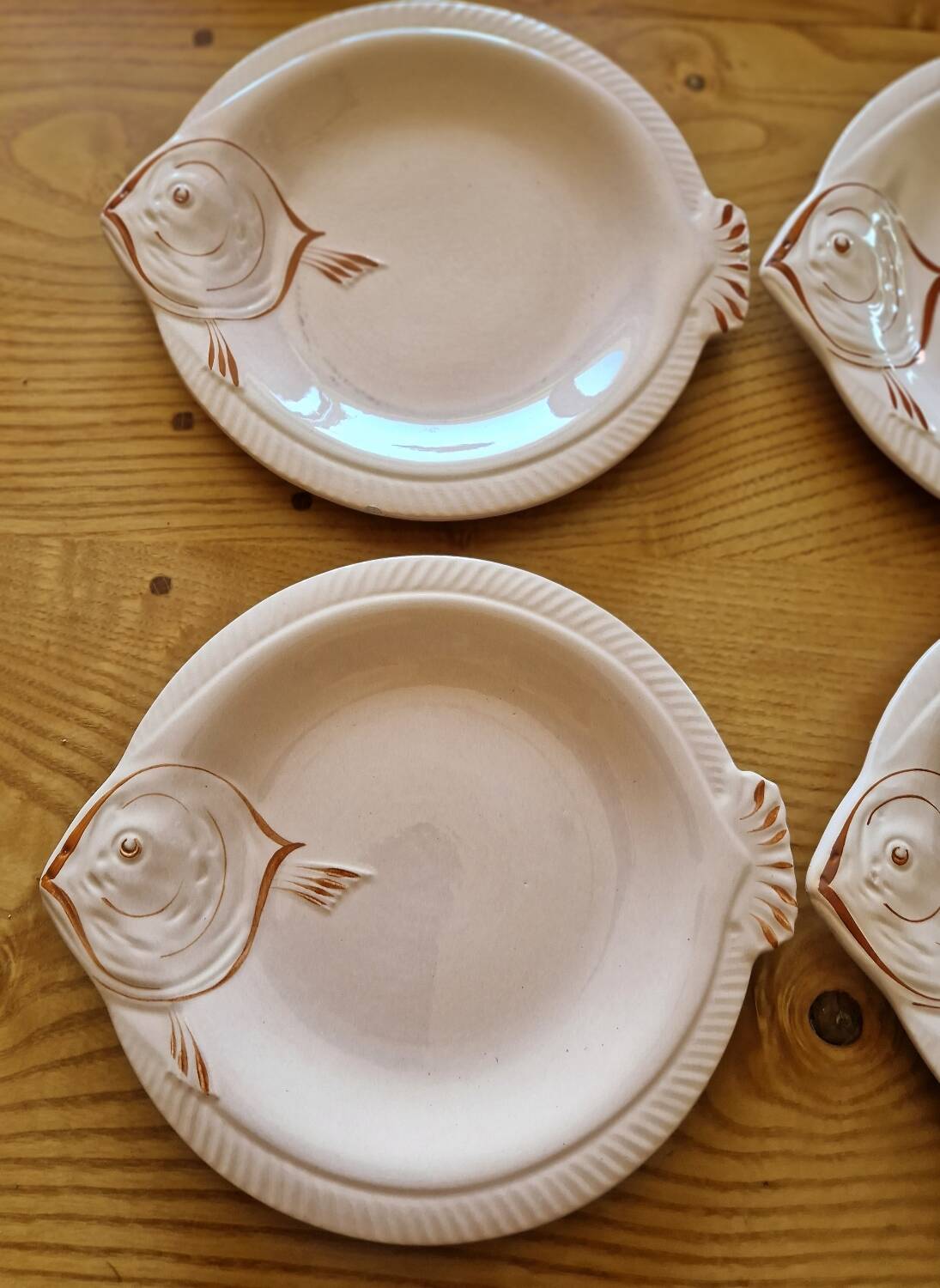 Set of 6 Longwy earthenware fish plates