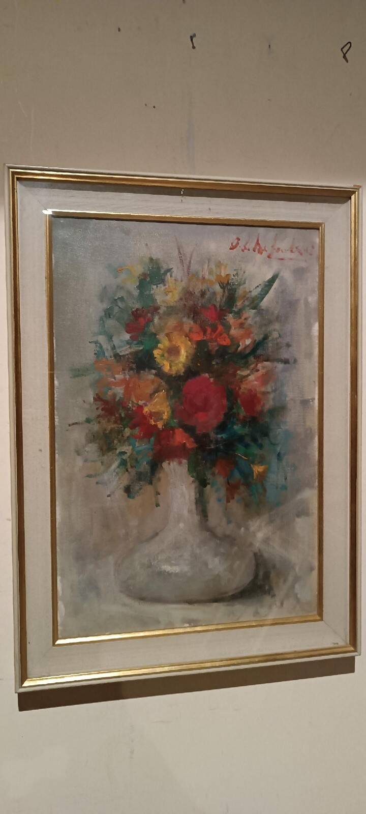 Still life painting with a vase of flowers by Osman DE Scolari (Palermo, 1908 - Florence, 1998)