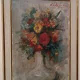 Still life painting with a vase of flowers by Osman DE Scolari (Palermo, 1908 - Florence, 1998)