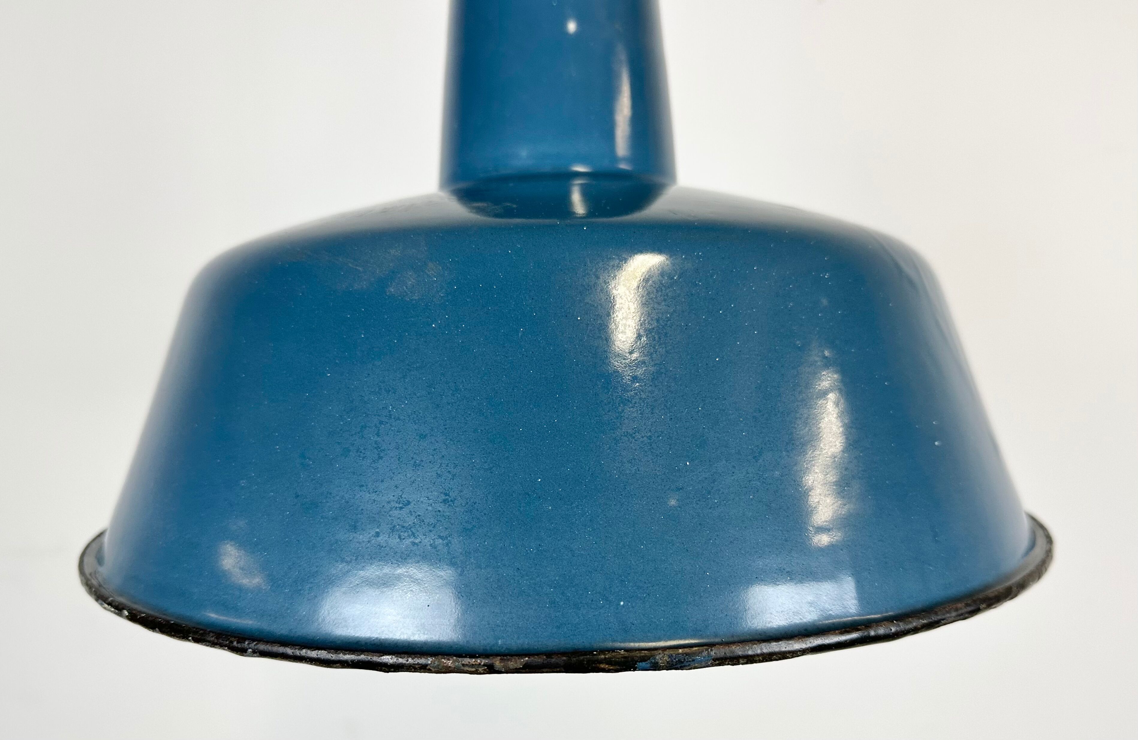 Industrial blue enamel factory pendant lamp 1960s