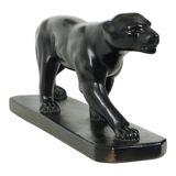 French Art Deco Style Panther Sculpture Black Lacquered Plaster 56cm
