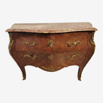 Commode galbée ancienne bois de rose plateau marbre debut xxe