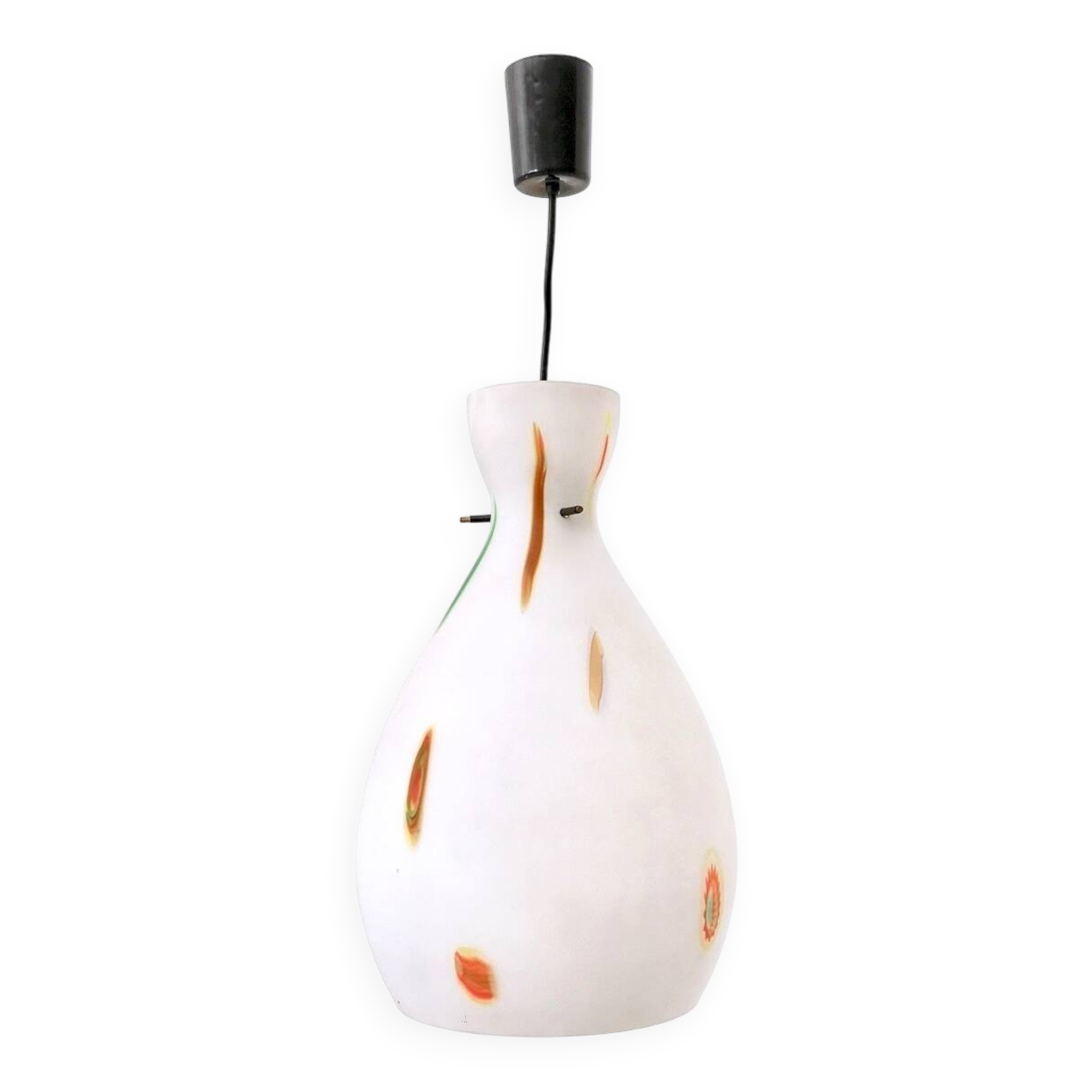 Encased and Blown Glass Pendant with Orange Murrine, Italy