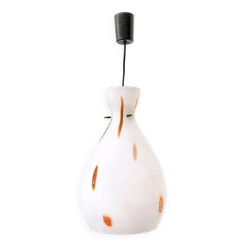Encased and Blown Glass Pendant with Orange Murrine, Italy