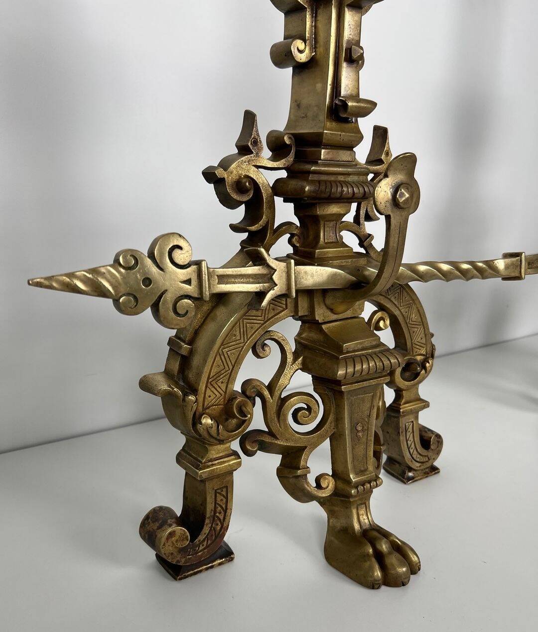 Important Renaissance Style Bronze Fireplace Set with Bar