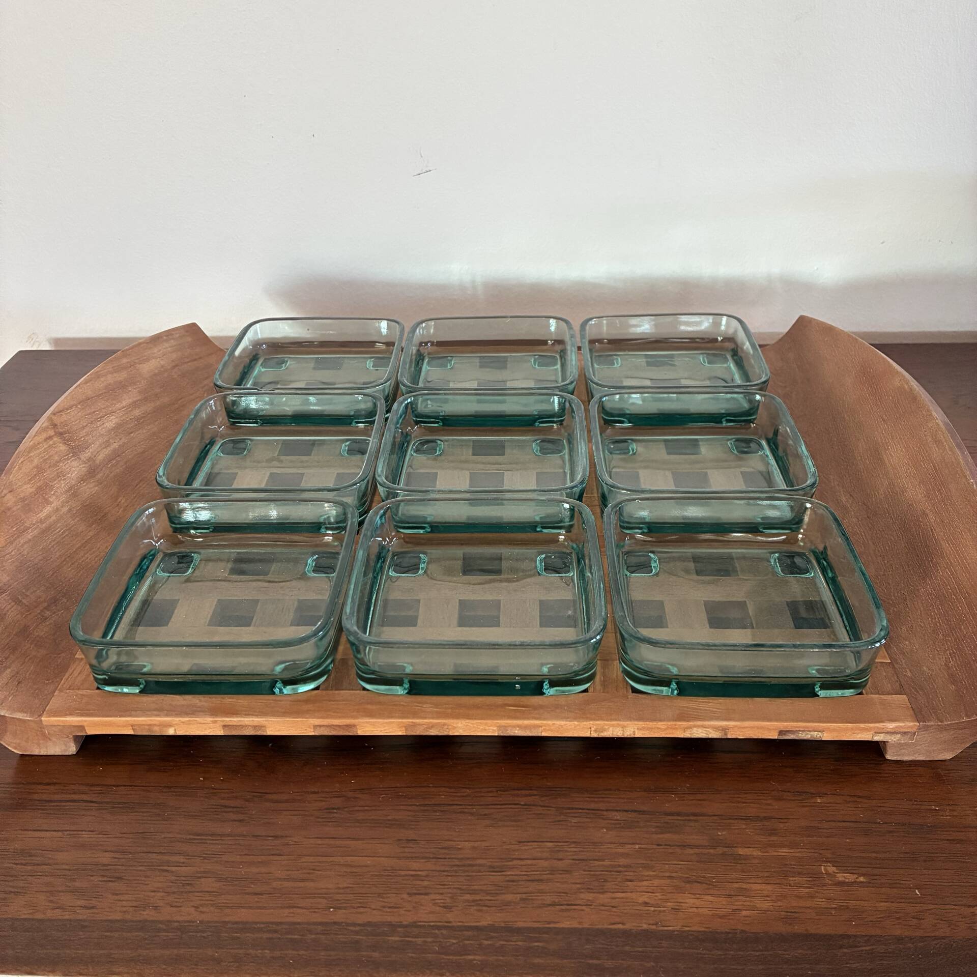 Teak tray with glass bowl by Jens Quistgaard, for IHQ Dansk Design