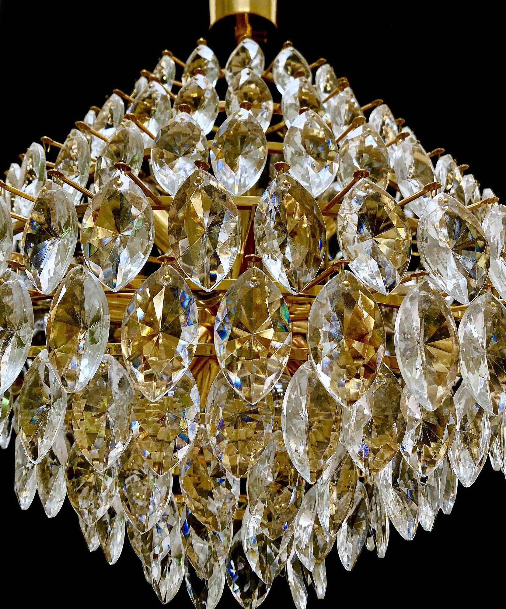 Vintage XXL Luxury Golden Chandelier Fine Gold and Crystal , 60 70 years