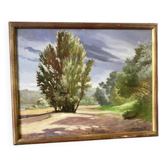 Paysage de foret signé de 1992