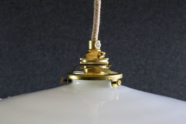 suspension en verre ancien-opaline- blanc- douille et câble neuf
