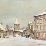 Watercolor painting "Gengenbach" in 1942 Germany signed Greinke (?)