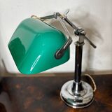 Lampe de bureau, notaire, banquier, opaline verte, art deco 1930