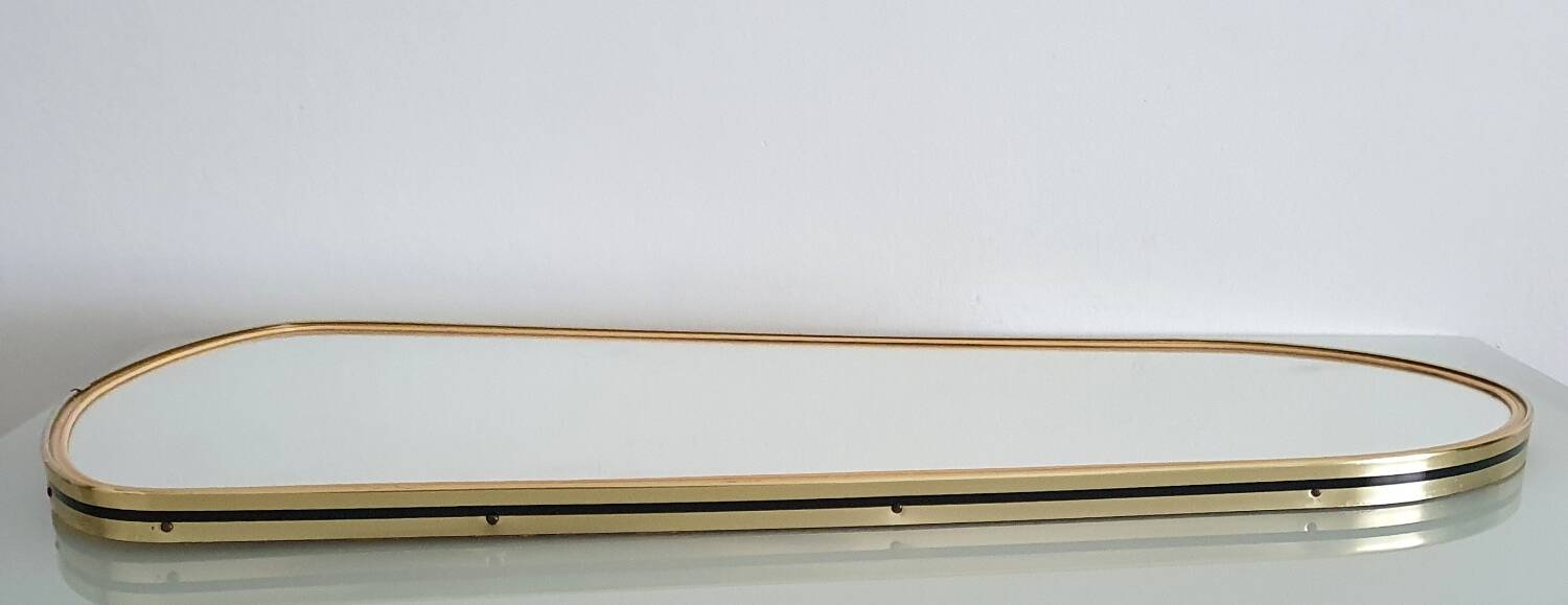 Large vintage ovoid mirror with gold and black edges - 1960s