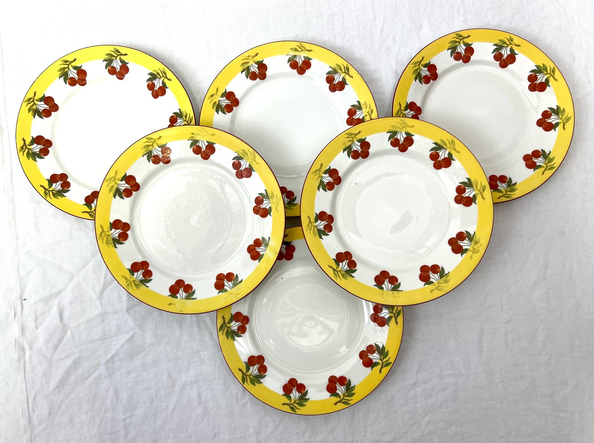 6 dessert plates vintage cherry Limoges porcelain