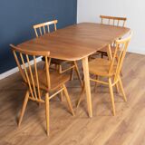 Retro Blonde Ercol Model 383 Dining Table & Four Stick Back Kitchen Dining Chairs