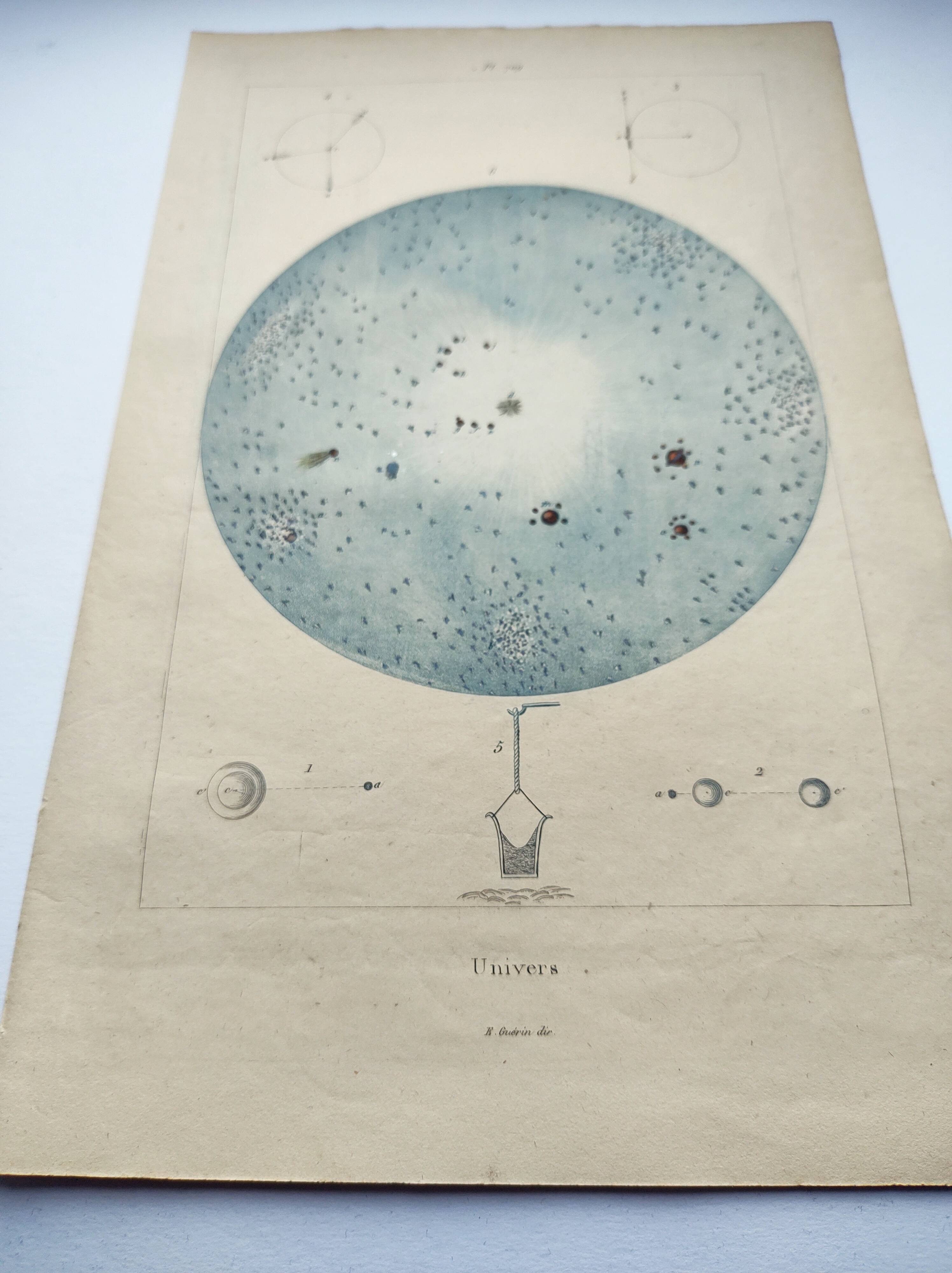 Old engraving from 1838 - Sky and universe - Original astronomical board