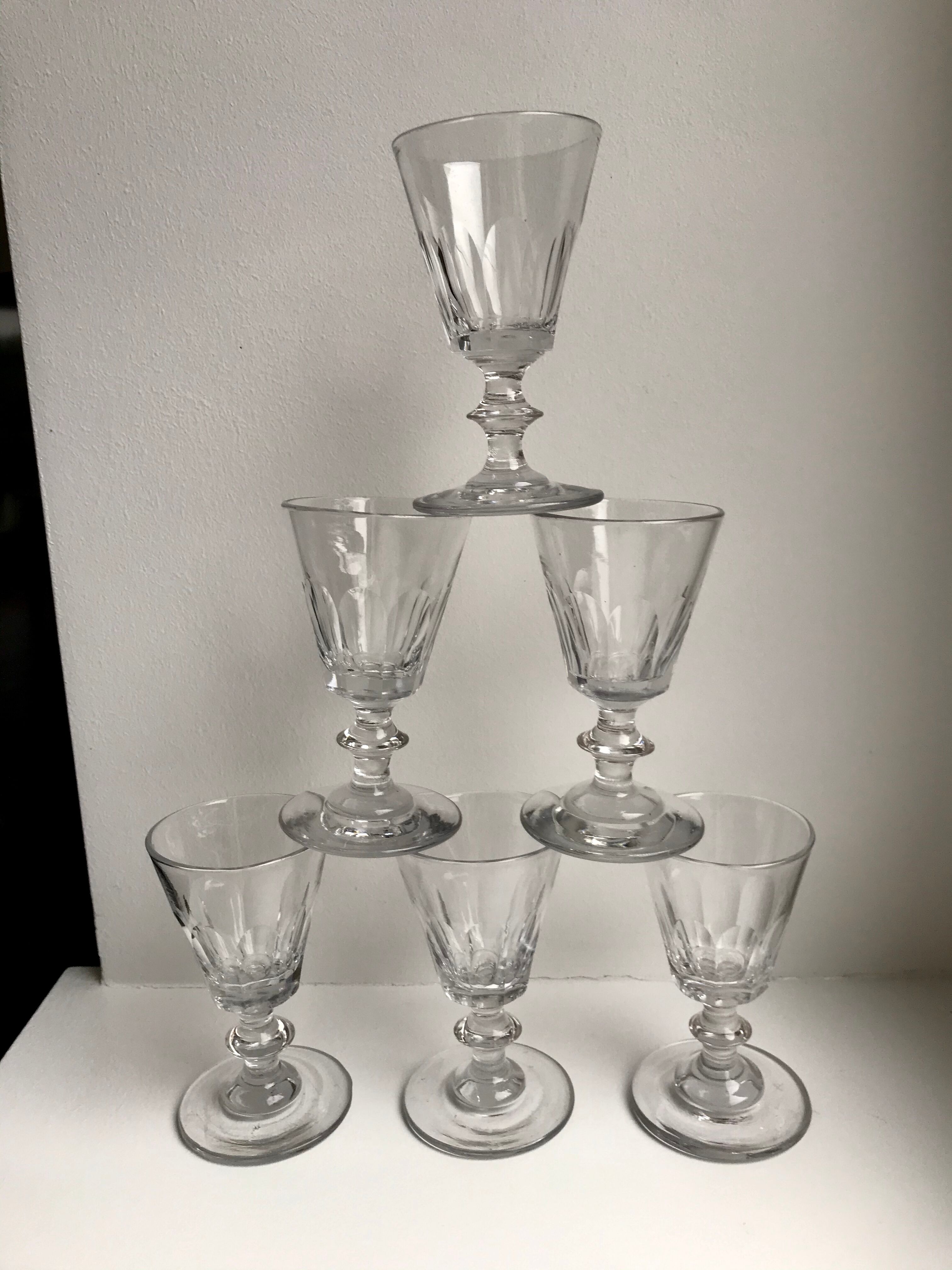 set of 6 glasses with crystal stems early twentieth