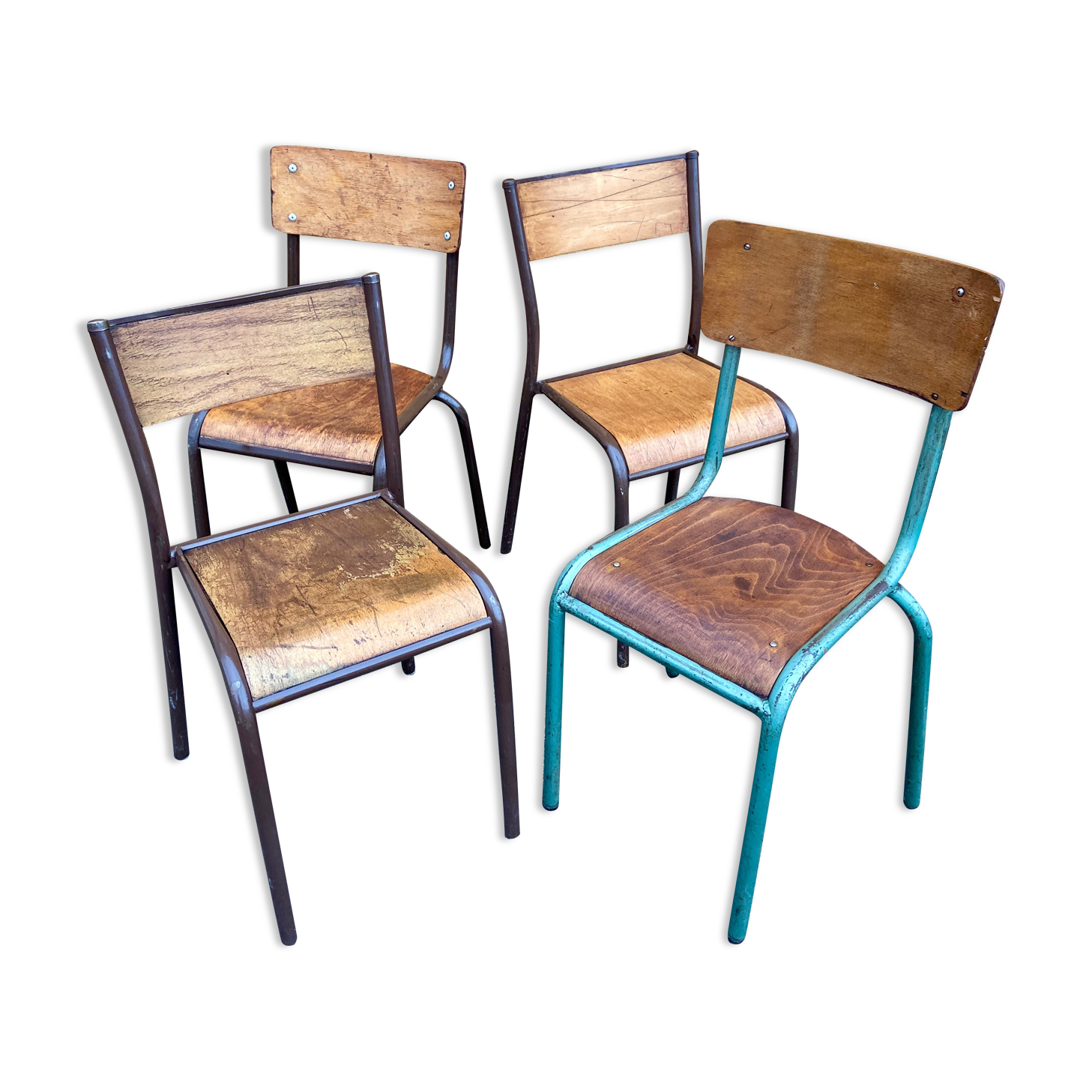 Set of 4 industrial chairs vintage school communities MULLCA