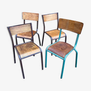Set of 4 industrial chairs vintage school communities MULLCA