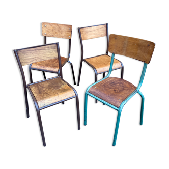 Set of 4 industrial chairs vintage school communities MULLCA