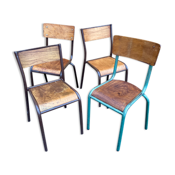 Lot de 4 chaises industrielles école vintage collectivités mullca