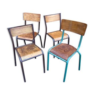 Lot de 4 chaises industrielles école vintage collectivités mullca