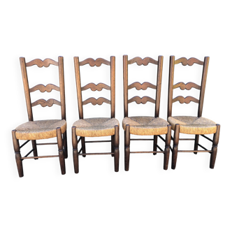 Chaises vintage paillées en chêne massif