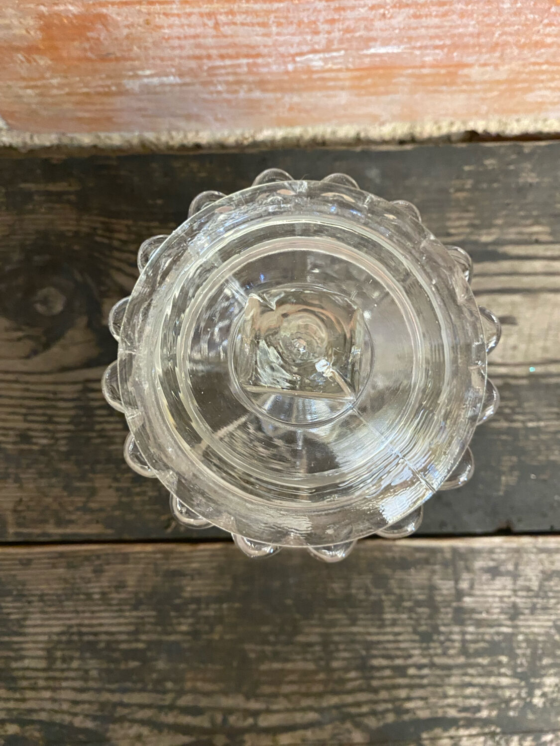 Antique glass candy dish, sugar bowl, footed, vintage molded glass