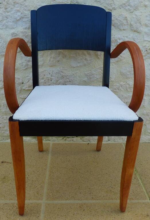 Old bridge armchair from the STELLA brand from the 50s in solid wood covered with terry fabric