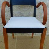 Fauteuil bridge Stella en bois et tissu, années 50