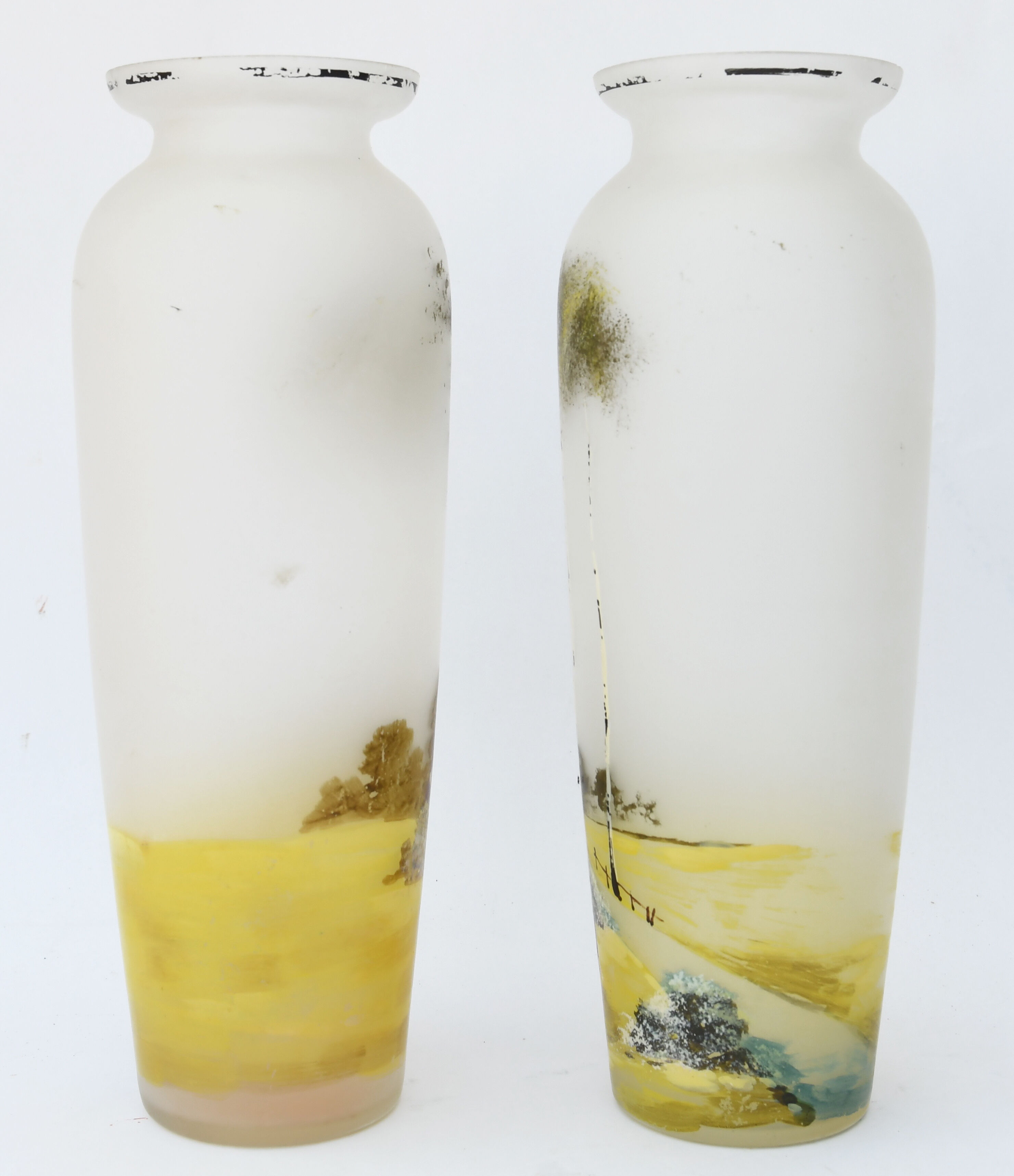 Pair of painted glass vases