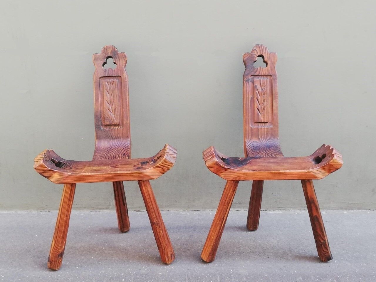 Pair of brutalist tripod stools