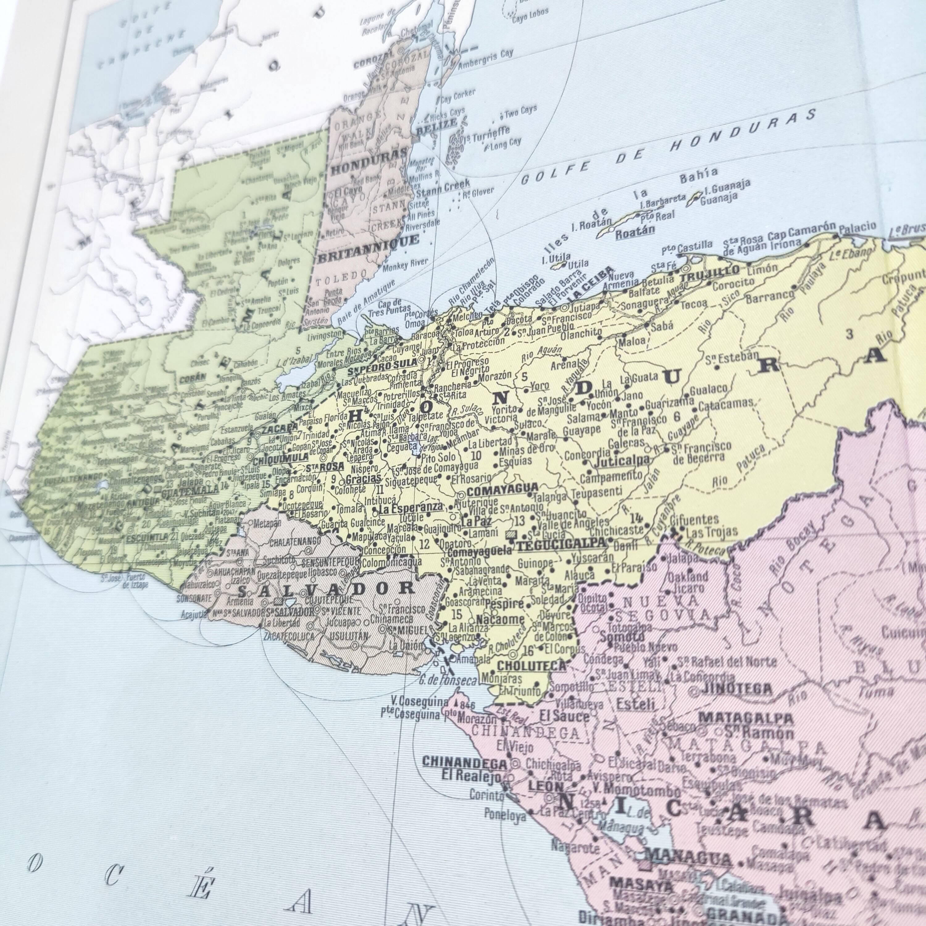 Vintage Central America map from 1950