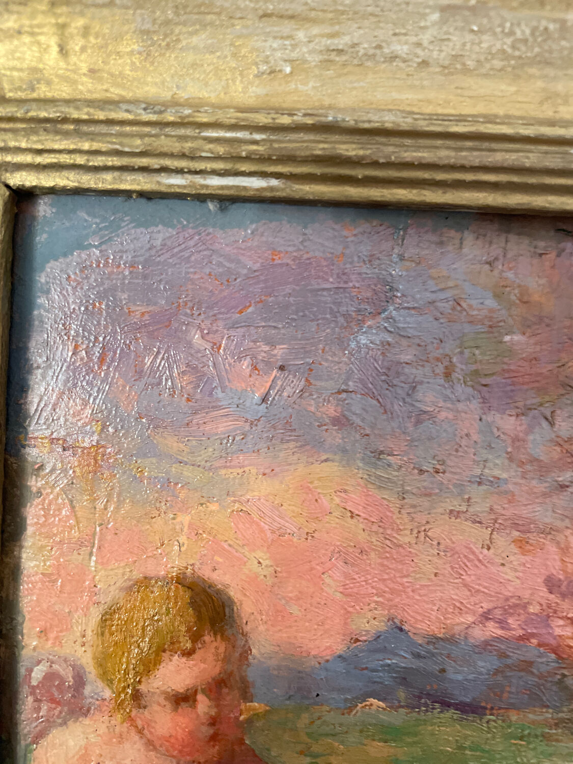 Old painting nineteenth oil on panel "Putti"