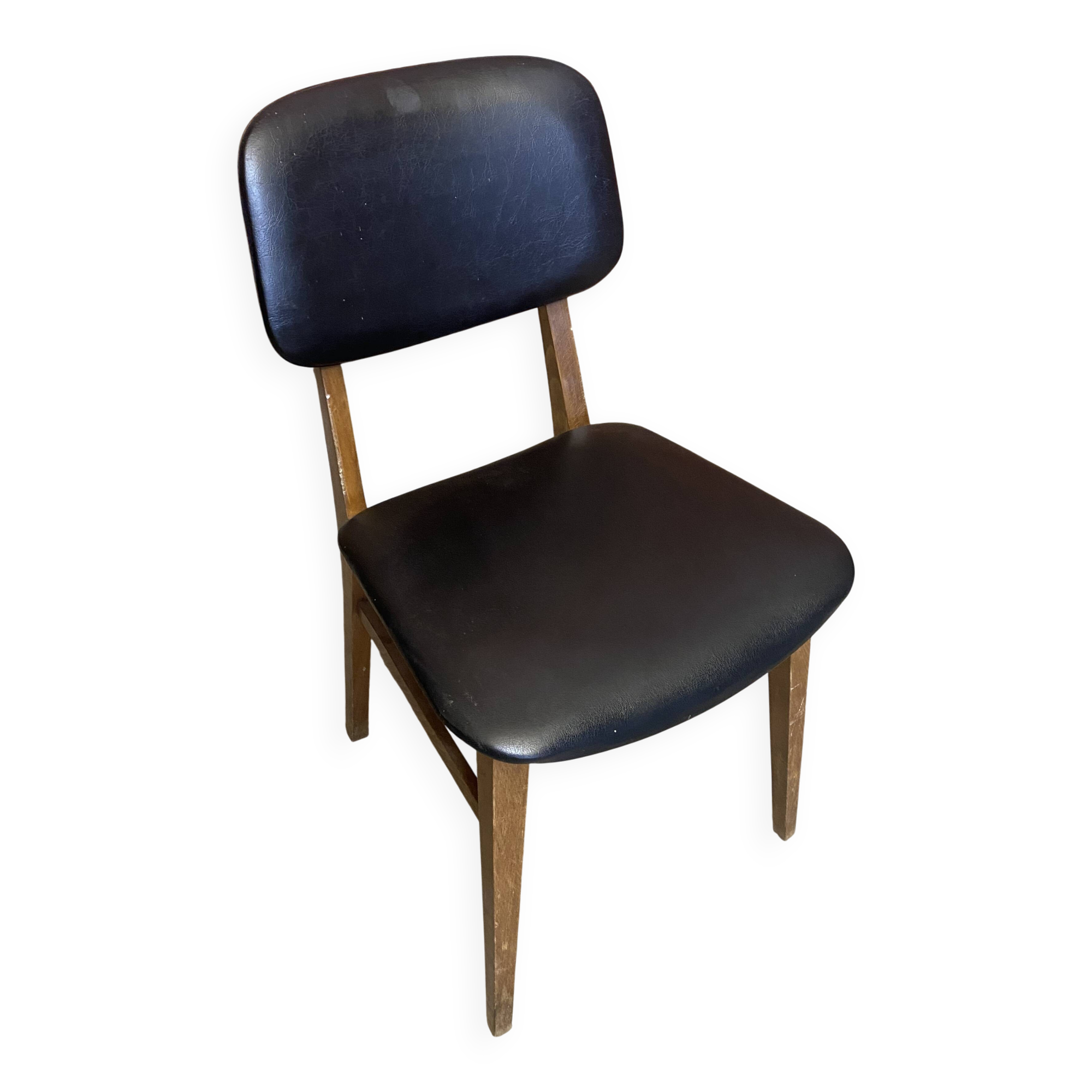 Vintage Scandinavian Chair Beech + Black Skai Seat & Back 60s