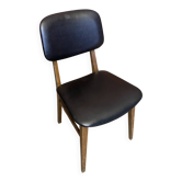 Chaise Ancienne Scandinave Hêtre + Assise & Dossier Skaï Noir 60’s
