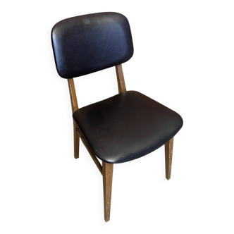 Vintage Scandinavian Chair Beech + Black Skai Seat & Back 60s