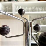 Space Age coat rack 8 hooks in chromed metal and brown bakelite