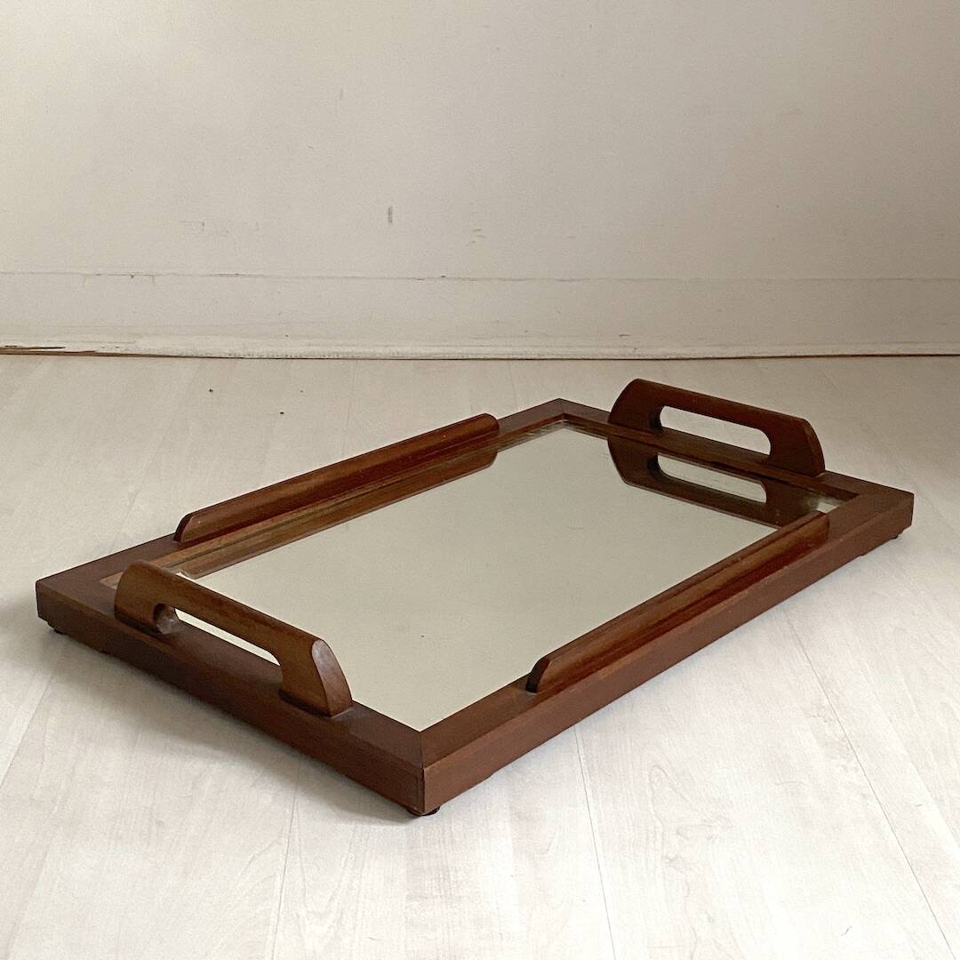 1930s wooden and mirror tray