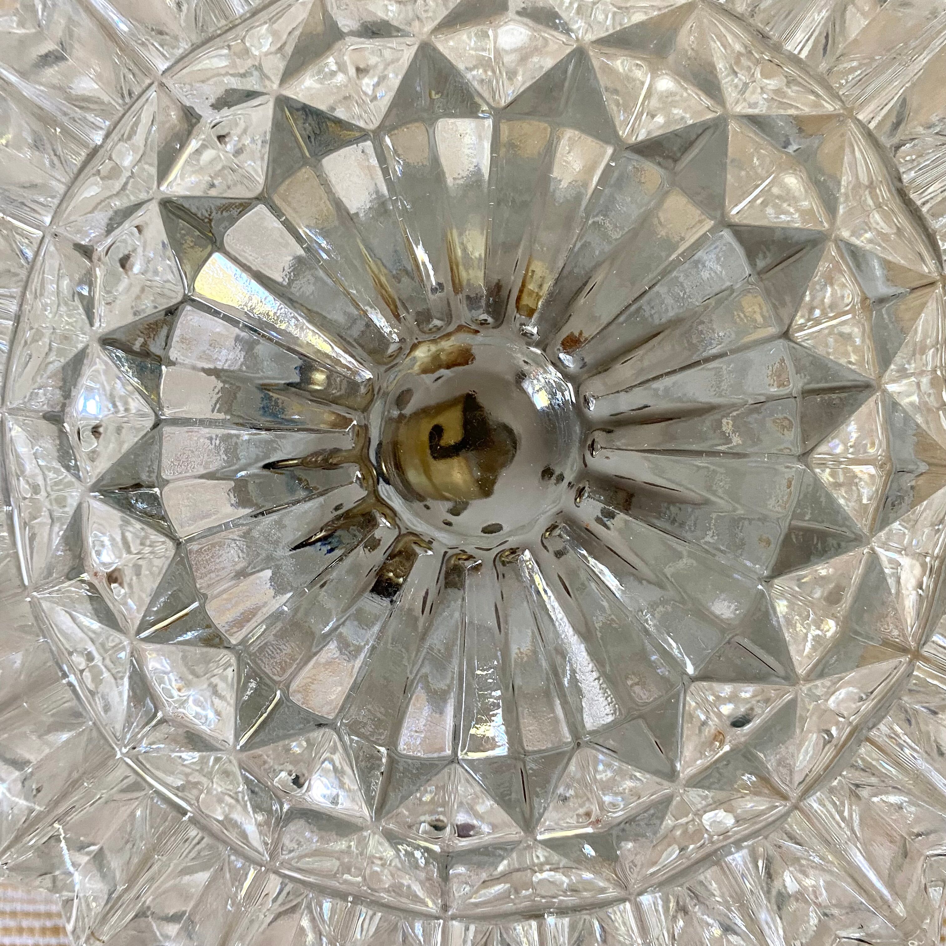 Plafonnier vintage rond en verre moulé