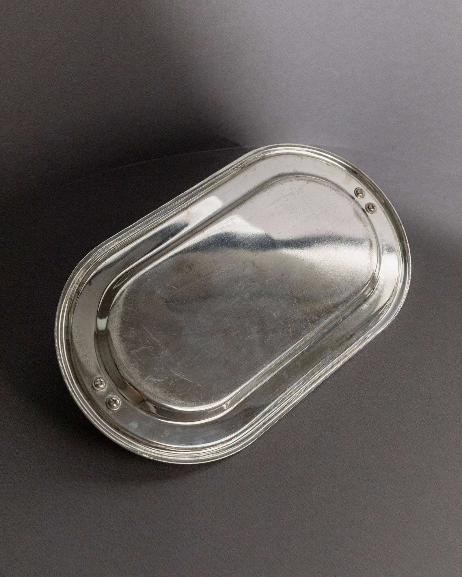 1960s vintage silver-plated oval tray with swan head handles.
