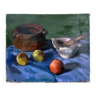 Early 20th century painting "Pot, apples and pestle"
