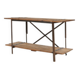 Industrial Side Table with Metal Frame and Wooden Top and Removable Platfor